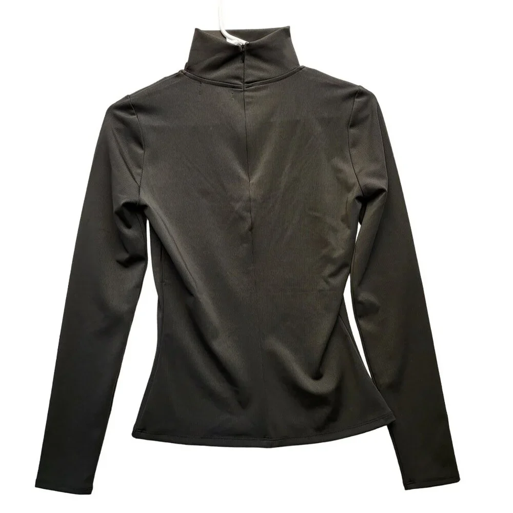 N:Philanthropy Women Casual Top Black Long Sleeve Mock Neck Cutout Ribbed S NWT! - Picture 2 of 15